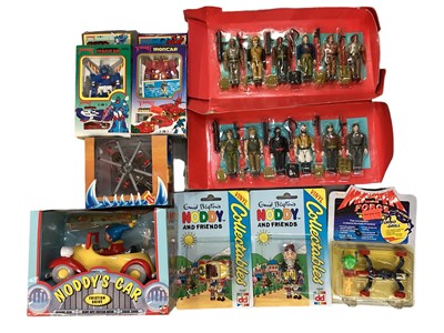 Lot 1853 - Mixed lot of Toys including Noddy, Dinky & String Ray diecast, constructed Zoids and 12" Indian action figures and others (1box)