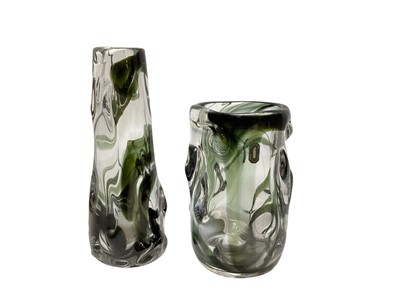 Lot 1120 - Two Whitefriars streaky knobbly vases, one with original label, 24.5cm and 18cm high