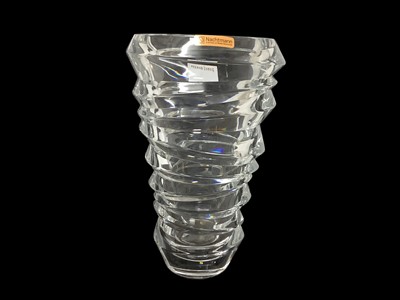 Lot 1125 - Nachtmann crystal spiral design vase, 28cm high, together with three other clear glass vases (4)