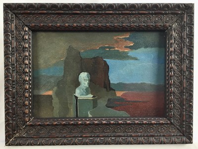 Lot 194 - English School circa 1950's oil on canvas - abstract with male bust, 14cm x 22cm, framed