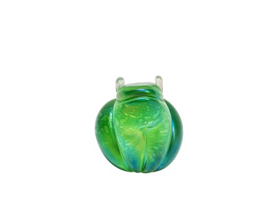 Lot 1128 - John Ditchfield Glasform iridescent green frog paperweight, signed