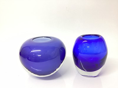 Lot 1130 - Two large coloured glass vases, largest is 43cm high, together with four others (6)