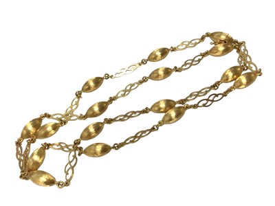 Lot 7 - 1970s 18ct gold fancy link necklace interspaced with oval gold beads