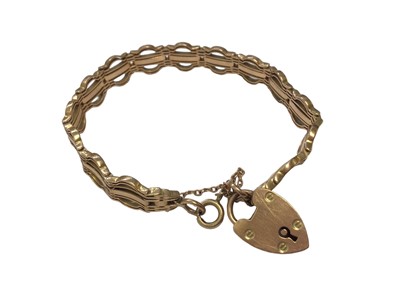 Lot 67 - Yellow metal fancy link bracelet with 9ct gold padlock clasp