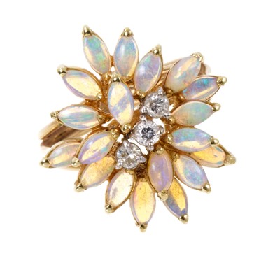 Lot 491 - Opal and diamond cluster cocktail ring in 14ct gold setting