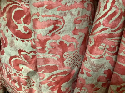 Lot 2051 - Designer Fortuny (1871-1949) vintage early/mid 20th century Fortuny Italian curtains, red and cream lined and interlined printed cotton in classical 'Corone' pattern. Forutny was renowned for his...