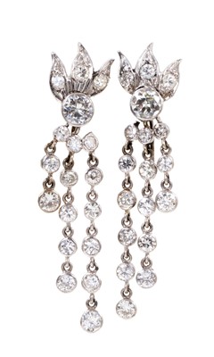 Lot 455 - Pair of Art Deco diamond pendant earrings