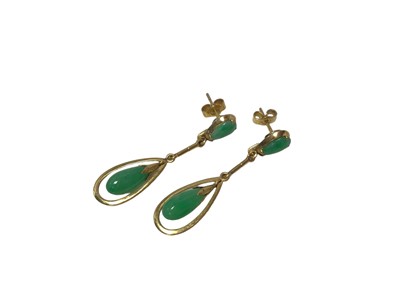 Lot 573 - Pair of jade and gold pendant earrings