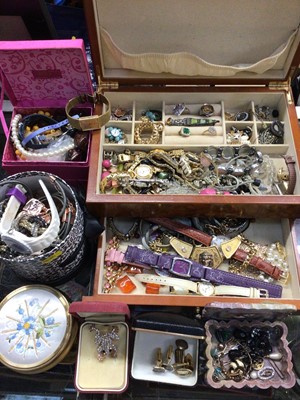 Lot 1045 - Quantity of costume jewellery, ladies wristwatches and bijouterie within various jewellery boxes