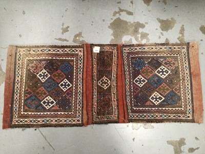 Lot 2066 - Camel saddle bag hand woven wool in geometric design.