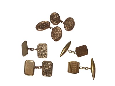 Lot 94 - Three pairs of 9ct gold cufflinks