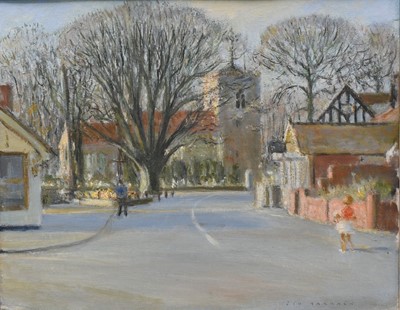 Lot 1291 - Fid Harnack (1897-1983) oil on board - Mersea Island street scene and another view of Mersea