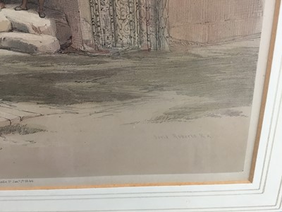 Lot 48 - After David Roberts, hand tinted lithograph, with pin holes, "Baalbec May 7th 1839", London Pub. by FG Moon, 20 Threadneedle Street, Jan 1st 1844". Framed and glazed. 73cm x 56cm. Provenance: S...