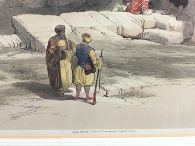 Lot 48 - After David Roberts, hand tinted lithograph, with pin holes, "Baalbec May 7th 1839", London Pub. by FG Moon, 20 Threadneedle Street, Jan 1st 1844". Framed and glazed. 73cm x 56cm. Provenance: S...