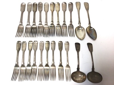Lot 334 - Mixed selection of silver fiddle pattern cutlery, same armorial crest