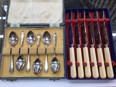 Lot 1028 - Cased set of six silver teaspoons and set of stainless steel tea knives