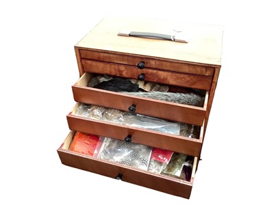 Lot 2420 - Large quantity of fly fishing equipment, in case and boxes, including feathers, wings, etc