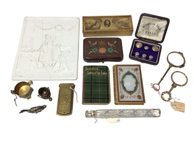 Lot 807 - Two 19th century Lornettes, silver model goose , Eastern cosmetic box and works of art