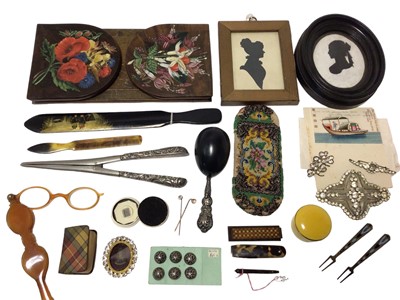 Lot 808 - 19th century paste buckles, silhouettes, book slide and sundries