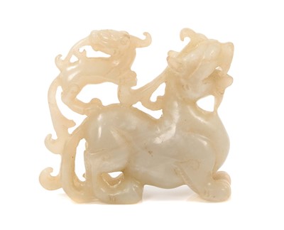 Lot 772 - Chinese jade carving of a chilong on the back of another