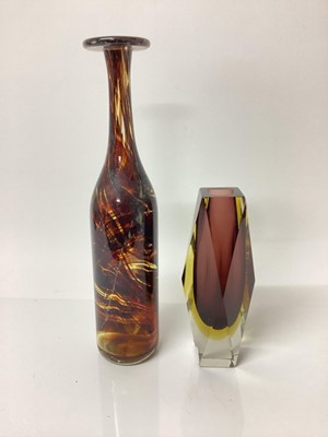 Lot 1143 - Medina Art glass bottle flask and Murano tinted vase (2)
