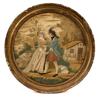 Lot 762 - Regency circular silkwork and embroidered picture