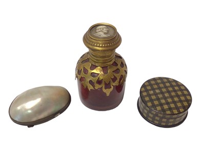 Lot 758 - 19th century French scent bottle with cameo cover, together with tartan box and mother of pearl box