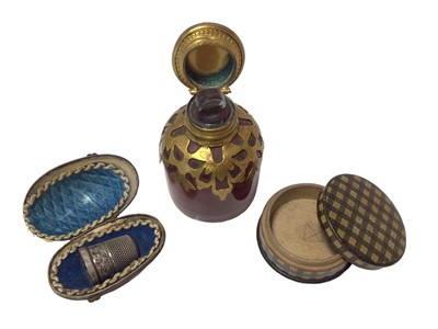 Lot 758 - 19th century French scent bottle with cameo cover, together with tartan box and mother of pearl box