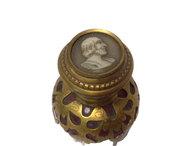 Lot 758 - 19th century French scent bottle with cameo cover, together with tartan box and mother of pearl box