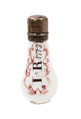 Lot 756 - George III milk glass scent bottle, titled and dated IR 1773