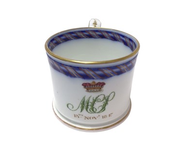 Lot 126 - Victorian Derby mug, painted with Viscount's coronet dated 1847