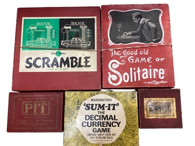 Lot 1948 - Box of vintage toys including Solitaire, dominoes, backgammon etc plus two vintage German hand puppets circa 1920