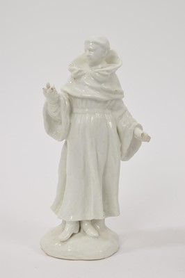 Lot 24 - 18th century white glazed standing figure of a monk, probably Bow, losses