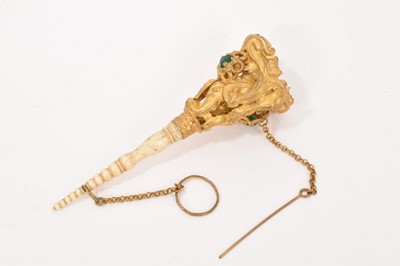 Lot 888 - A Victorian turned bone, gilt brass and paste-set Tussie Mussie