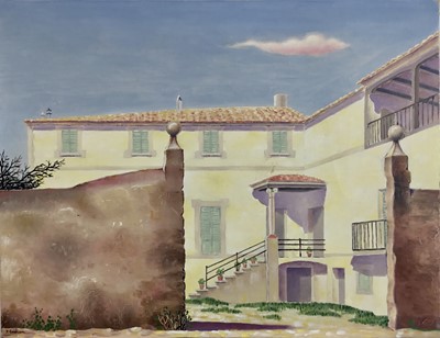Lot 104 - Fergus Graham (1900-1968) oil on canvas - The Farmstead, signed, 51cm x 66cm, unframed
