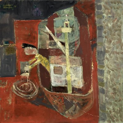 Lot 92 - Vincent Bennett, oil on board - 'Bailing Out', signed and dated ‘78, titled verso, 61cm x 61cm, unframed