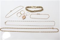 Lot 3264 - Gold (9ct) bracelet and various gold and...