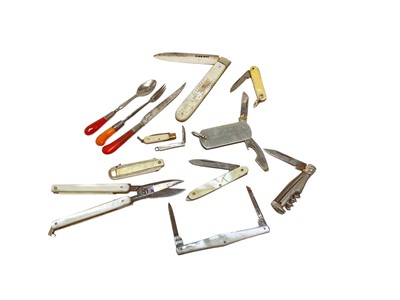 Lot 951 - Victorian silver and mother of pearl fruit knife, together with various other pen and fruit knives.