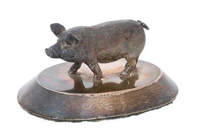 Lot 301 - Edwardian silver model of a pig on oval base, maker Sampson Mordan & Co Ltd (Chester 1909)