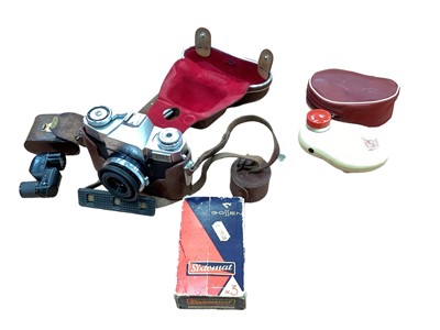 Lot 2359 - Zeiss Ikon Contaflex, Zeiss monocular, light meter and a vintage electric shaver