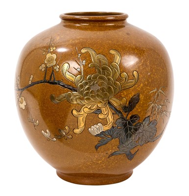 Lot 755 - Good quality Japanese bronze and silvered metal vase