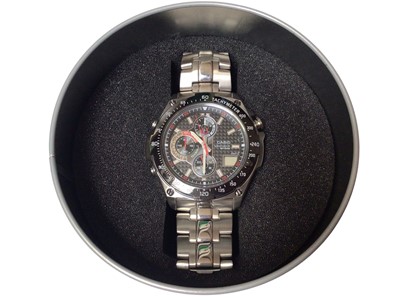 Lot 186 - Gentleman's Casio Wave Ceptor stainless steel wristwatch, as new in box