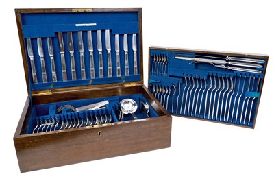 Lot 391 - Mid 20th century oak canteen of cutlery by Walker & Hall