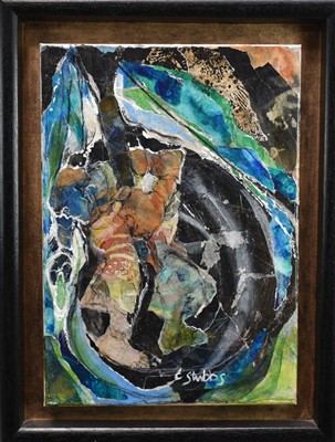 Lot 1260 - *Constance Stubbs (1927-2015) collage and mixed media on canvas - 'The Neap Tide', signed, 35.5cm x 25.5cm, framed