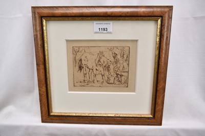 Lot 1193 - Harry Becker (1865-1928) etching - Horse Drinking from a Bucket, 11.5cm x 15cm, in glazed frame