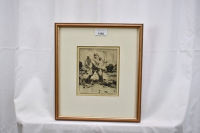 Lot 1192 - Harry Becker (1865-1928) etching - Men Scything, 16cm x 13.5cm, in glazed gilt frame