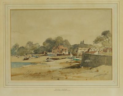 Lot 1248 - *Arthur Edward Davies (1893-1989) pencil and watercolour - Pin Mill, inscribed, signed and dated '53, 25.5cm x 36cm, in glazed gilt frame