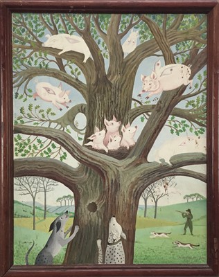 Lot 231 - English school, 20th century, oil on canvas - Pigs might fly..