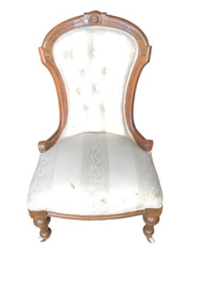 Lot 1244 - Victorian walnut framed chair with buttoned upholstery on fluted turned front legs and ceramic castors