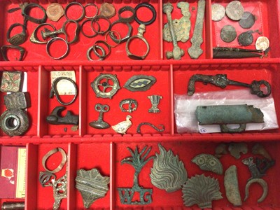 Lot 780 - Antiquities including Roman seal box lids, Roman key, Roman rings, etc